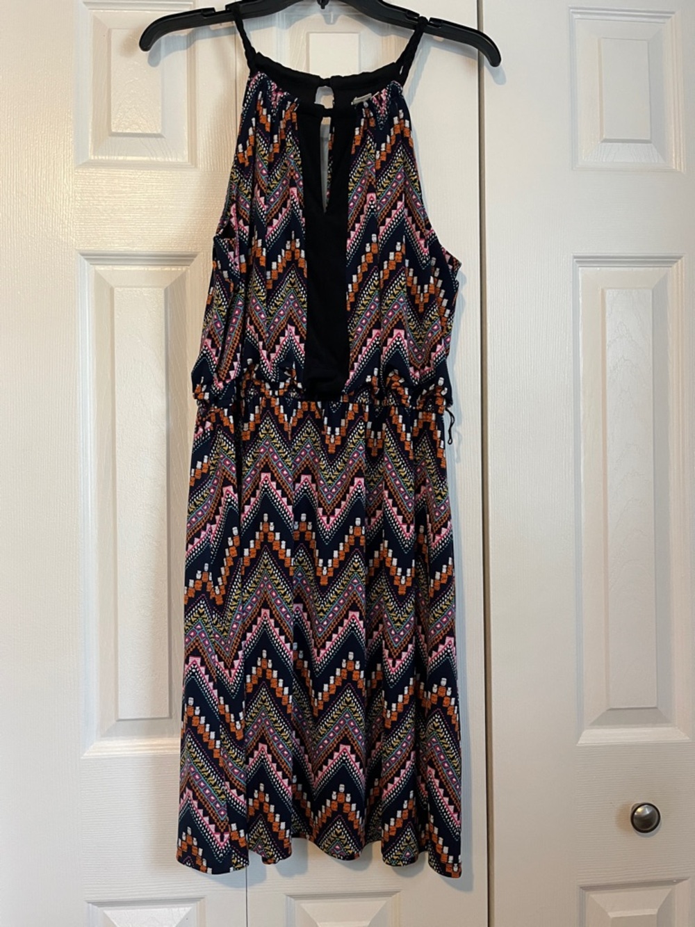 Emma & Michele Chevron Midi Dress in Black, Pink and Orange